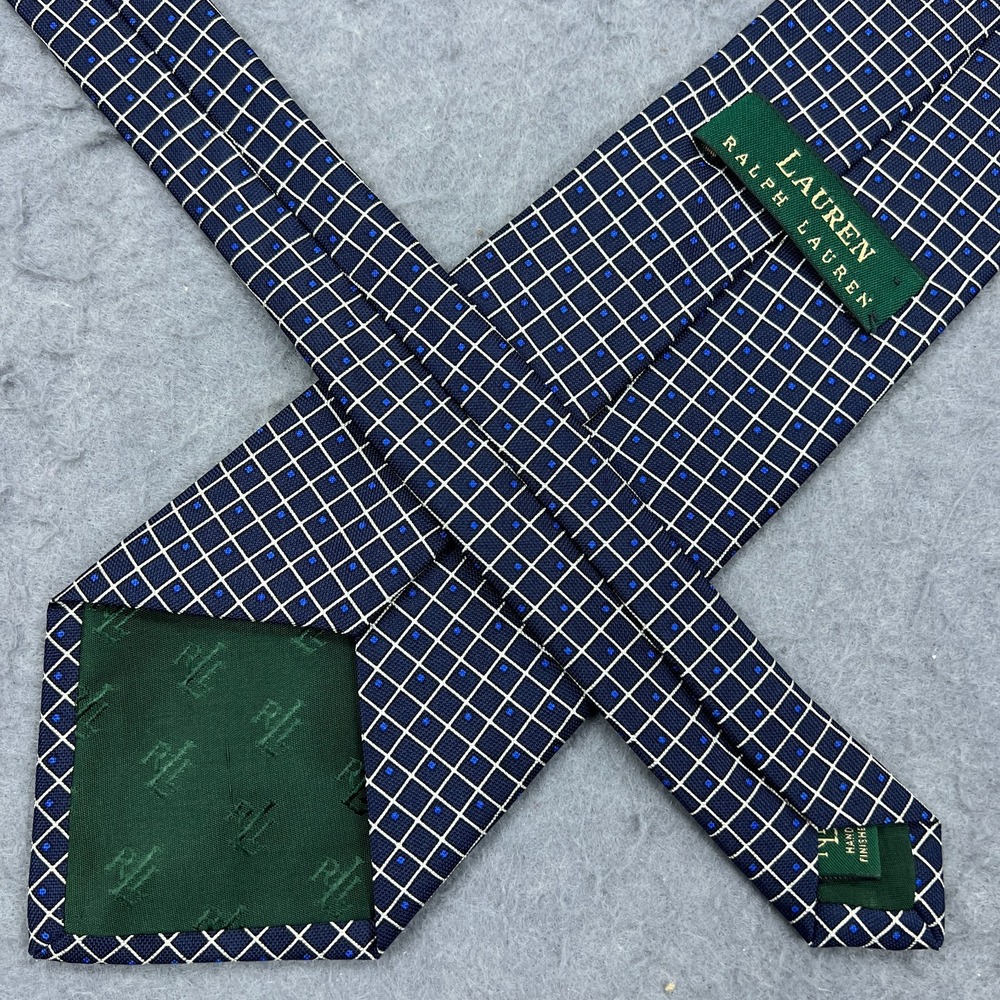 Lauren  Ralph‎ Lauren Mens Tie Blue Plaid Check Silk 55 x 3.75" Hand Made in USA